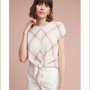 Anthropologie tie-front plaid top